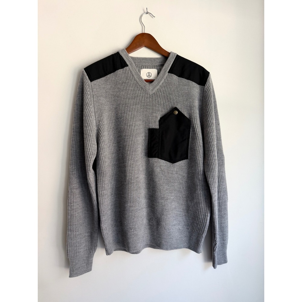 Alps & Meters Alpine Guide Sweater‎ Grey Merino Wool V-Neck Mens Medium